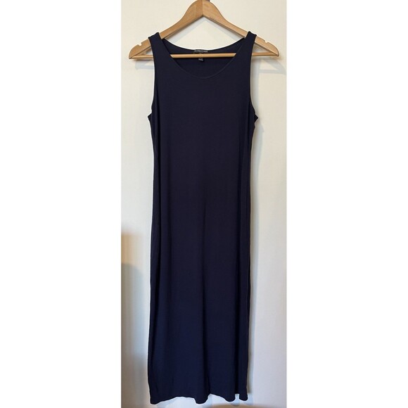 Eileen Fisher Navy Blue Tank Maxi Dress Size Petite Medium - Picture 1 of 8